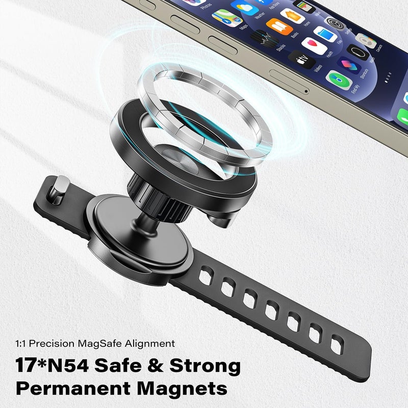 A2C Adjustable Strap Magnetic Bar Phone Mount for Peloton Treadmill, Exercise/Stationary Bikes, Stroller, Shopping Cart, Fits 0.5-1.5" Handlebars, 17 Strong Magnet Gym Phone Holder for iPhone Magsafe - Image 4